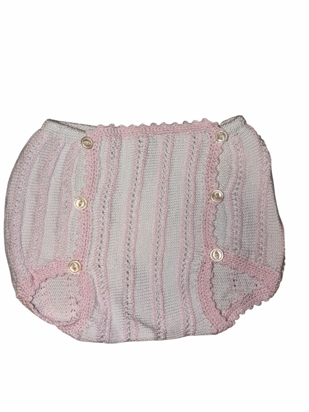 Vintage 1960s 60s Pink White Handknit Baby Diaper Cover Bloomers Heirloom 3-6m